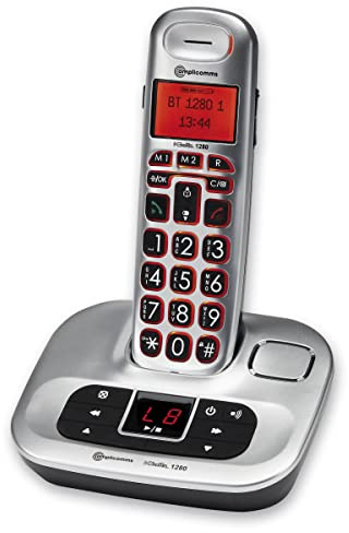 amplicomms BigTel 1280, Schnurloses Großtastentelefon mit integriertem Anrufbeantworter, Hörgerätkompatibel