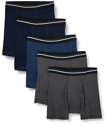 Amazon Essentials Boxer Intimi, in Morbido Cotone, Senza Etichetta Uomo, Pacco da 5, Blu Marino Scuro/Blu Scuro/Carbone, XXL