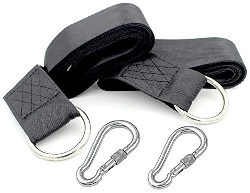 suyi 2Pcs 1.5m Camping Hammock Swing Tree Straps Set,1000D Polyester No Stretch 2 Heavey Duty Carabiner Hooks D-Ring, Holds up to 1000 Lbs,Fastest Setup Portable Bag Garden Outdoors