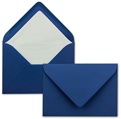 50 Briefumschläge in Nachtblau mit weißem Innenfutter - Kuverts in DIN B6 Format - 12,5 x 17,6 cm - Seidenfutter - Nassklebung