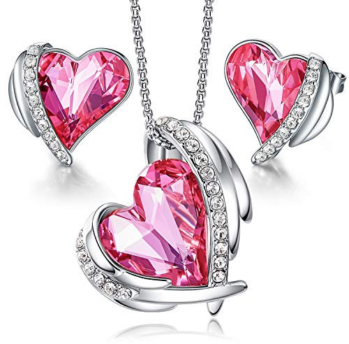 CDE Schmuckset Damen Geschenke für Frauen Herz Halskette Kette Ohrringe Set, Rosegold mit Geschenkbox Valentinstag Jahrestag Geburtstag Muttertags Freundin Ehefrau Mädchen