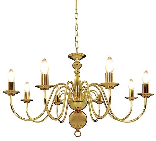 vidaXL Kronleuchter Hängeleuchte Hängelampe Pendelleuchte Pendellampe Deckenlampe Lüster Deckenleuchte Lampe Leuchte Wohnzimmer Golden 8xE14-Fassungen