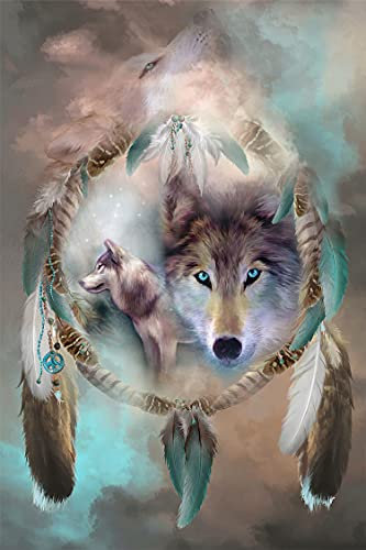 YDPTYANG Puzzle 1000 Stück - Wolf Moon Traumfänger Hölzernes Erwachsene Kinder Puzzle Spiels Spielzeug Puzzles
