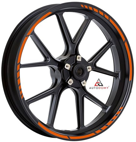 Autodomy Felgenrandaufkleber Komplettset für 2 Räder von 15 bis 19 Zoll | Felgen Aufkleber Motorrad Sport Design Widerstandsfähig Gegen Regen und Sonne (Orange)