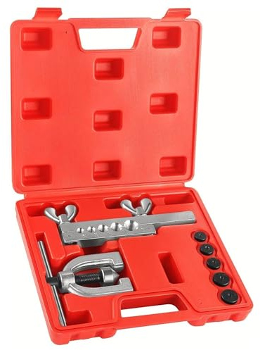 Flexzion SAE Kit Attrezzi per svasatura, Tubi bulloni Dadi in Acciaio Rame Alluminio, Freno a Doppia svasatura a 45 Gradi Misure (3/16, 1/4, 5/16, 3/8, 1/2), Set di Tool svasatore per Tubi Idraulici