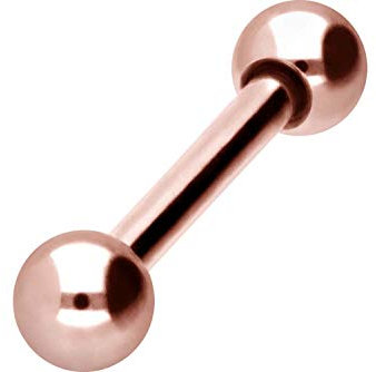 PIERCINGLINE Chirurgenstahl Barbell 2 KUGELN Piercing Stab Brust Intim Ohr Zunge Roségoldfarben 3 x 1,2 x 6 mm