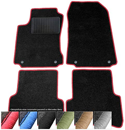 moto-MOLTICO Fußmatten Auto - Velours Autoteppiche passend für Mercedes-Benz C-Klasse W203 (2000-2007) - 4-teiliges Set - Schwarze Automatten mit Roten Ziernähten