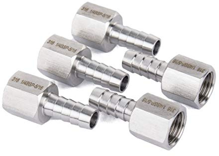 LTWFITTING BSP Raccord Coupleur/Adaptateur 1/4-Pouce Femelle BSPP x 5/16-Pouce(8mm) Tuyau Barbillon Acier Inoxydable 316 de Tuyau Barb Pétrole Eau (paquet de 5)