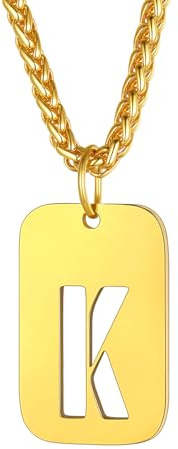 Richsteel Kette Männer mit Buchstaben A-Z Silber/Gold/Schwarz 55+5cm Anhänger für Herren Damen Dogtag Halskette Namenskette Partnerkette Buchstabenanhänger mit Geschenkebox Personalisierbar Gravuren