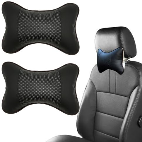 Vastsea 2 Stück PU Leder Nackenkissen, Auto Nackenkissen Hals, Autositz Kopfstütze Kissen, Auto Kopfstütze, für Autositz Kopfstütze (Schwarz)