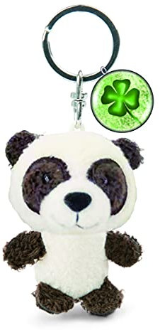 NICI 47537 Schlüsselanhänger 7cm Kleeblatt Symbol – Glücksbringer Panda-Anhänger für Schlüsselband, Schlüsselbund & Schlüsselkette, weiß/schwarz