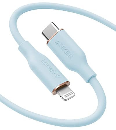 Anker Powerline III Flow, USB C Lightning Kabel, 180cm USB C auf Lightning Kabel kompatibel mit iPhone 14/13/12/11 Serie, AirPods Pro, MFi-Zertifiziert, Silikagel (in Babyblau)