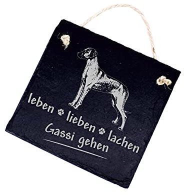 Schiefertafel Rhodesian Ridgeback Leben, Lieben, Lachen - Gassi gehen - 11 x 11 cm