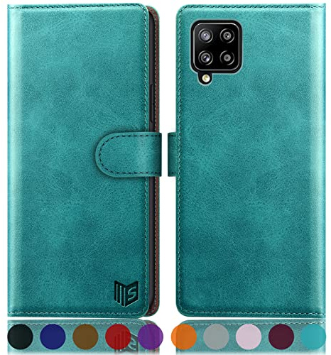 SUANPOT for Samsung Galaxy A12/M12 case with [Credit Card Holder][RFID Blocking],PU Leather Flip Book Protective Cover Women Men for Samsung A12 Phone case Blue Green