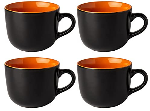 GBhome Jumbo Soup Mugs with Handles, 24 Oz Large Coffee Mugs Set of 4, Ceramic Soup bowls for Coffee,Cereal,Snacks,Salad,Noodles etc Soup Cups,Microwave&Dishwasher safe-Orange Inside