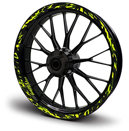 16-teiliges Set Felgenrandaufkleber Sticker für Motorrad Auto Felgen Future Design Komplett Set Felgenaufkleber für 15 16 17 18 19 Zoll MR017 (Neon Gelb, Matt)