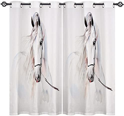 ANHOPE Aquarell Malerei Tier Pferd Gardinen Blickdichte mit Ösen Weich Thermo Vorhänge Blackout Curtain Vorhang Wohnzimmer Schlafzimmer Verdunklungsvorhänge 2er Set H 138 x B 117 cm