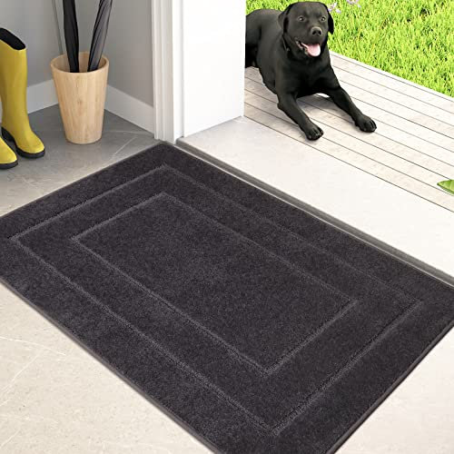 PURRUGS Dirt Trapper Door Mat 24 x 35.5, Non-Slip/Skid Machine Washable Entryway Rug, Dog Doormat, Super Absorbent Welcome Mat for Muddy Wet Shoes and Paws, Charcoal