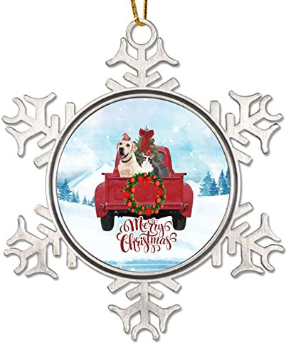 Katze und Hund in rotem LKW-Baumschmuck Ornamente Mops Weihnachten Andenken Geschenke Metall Schneeflocke Weihnachtsbaum Dekoration Aquarell Winter Schnee Lustige Weihnachten Hängedekoration