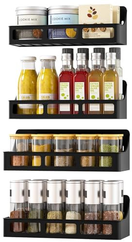 Magnetic Spice Rack for Refrigerator and Oven, 4 Pack Moveable Magnetic Shelves for Spice Jars, Heavy Duty Seasoning Rack Easy To Install For Kitchen Pantry kitchen organizers and storage