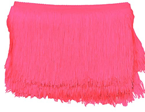 15cm x 2m Fransenborte Fransenbordüre Fransenband Dekoband Tanzfransen Schnittfranse Seide Quaste Fransen-Borten Bänder zum Nähen,DIY Basteln,Kleidung Dessous Kostüme Vorhänge Dekoration,Rose C