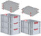 PROREGAL SuperSparSet 5x Eurobox NextGen Color mit Auflagedeckel & Schiebeschnappverschlüsse, HxBxT 22x40x60cm, 44L, Griffe rot offen, Verstärkter Boden, Eurobehälter Transportbox Transportbehälter