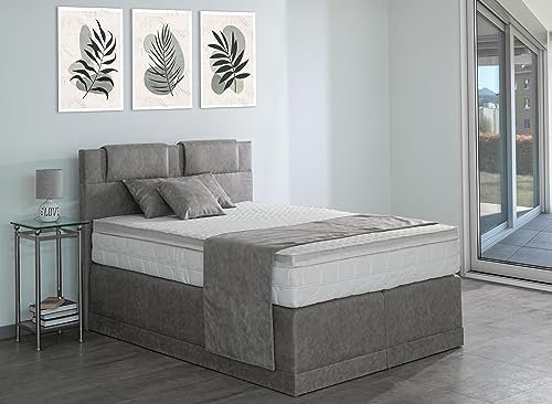 AUKONA Boxspringbett Piano 100x200, Silbergrau H4, 7 Zonen Taschenfederkern-Matratze, H2 H3 H4, Komfortschaum-Topper, Lieferung und Aufbau kostenlos