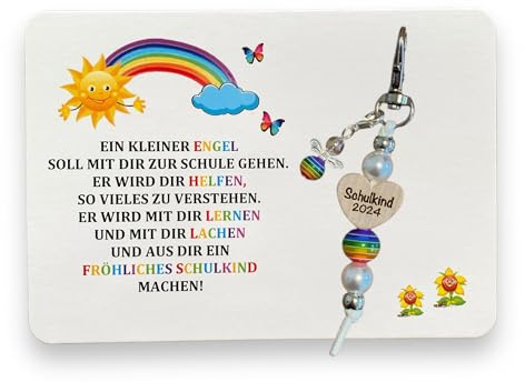 Geschenk Einschulung 2025 Karte Schulkind Schlüsselanhänger Schutzengel Mutmacher Glücksbringer