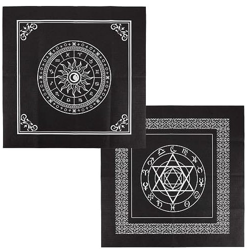 CREATCABIN 2 Stück Altartuch Sonne Pentagramm Himmelskonstellation Tarotkartendeck Spiritueller Wandteppich Tischdecke Macht Heiliges Tuch Astrologie Für Wahrsagerei Hexereizubehör Heidnisch 50 cm