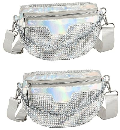 PACKOVE 2st Helle Diamant-gürteltasche Umhängetaschen Partygürtel Der 80er Gürteltaschen Kristallbeutel Damen Bauchtasche Tasche Mit Strasssteinen Hüfttasche Fräulein Netz Metall Plastik