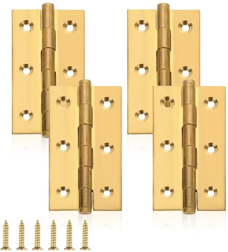 LDHHYH 4PCS Brass Internal Hinges, 75mm - For Wooden Doors, Gates, Closets & Drawers
