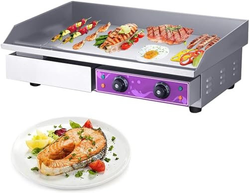 Piastra per Griglia Elettrica Professionale, Piastra Elettrica per Cucinare Acciaio Inox, Temperatura Regolabile da 50 a 300°C, Piastra Griglia Barbecue Elettric per Ristorante Mensa Trattoria,820-1pc