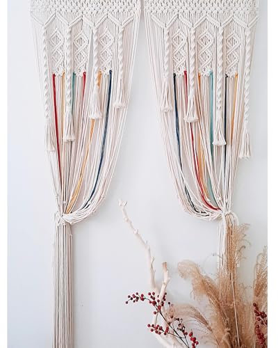 WABMJGW Macrame Curtains for Doorway or Windows,Boho Door Curtains,Macrame Wall Hanging Curtains Room Divider Blackout Curtain,Not Include Sticks,B-110x200cm