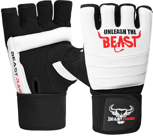 BEAST RAGE Gants de karaté Taekwondo pour Hommes et Femmes, Gants d'entraînement de Boxe MMA Kickboxing Sparring Martial Arts Gloves - Training Light Workouts,Muay Thai,Karav MAGA (Blanche, XL)