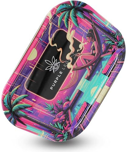 PURPLE LEGACY® Premium Metall Rolltablett großes 18cm x 14cm mit abgerundeten Kanten und für die Aufbewahrung von Zubehör im Ägyptischen Cyberpunk Stil (Chill2)