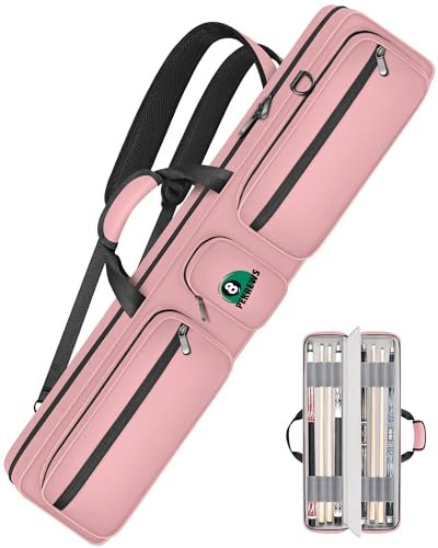 PEKREWS 4x4 Billard-Queue-Tasche für Damen, weich gepolsterte Billard-Queue-Tragetasche mit mehreren Taschen, für 4 Butts, 4 Schäfte, Queue-Stick-Tasche mit Rucksackgurten, Pink