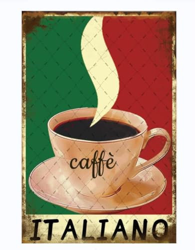 EMOHAT Italienischer Kaffee, Metall-Blechschild, Italiano, Kaffee, Wandkunst, Vintage-Retro-Dekoration, Blechschilder, Poster, Retro-Dekoration, Wanddekoration, Zuhause für Kneipe, Café, Bar, Club,