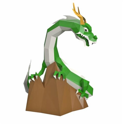 FRZXBKW Dragon Paper Sculpture, Pre-Cutting DIY Papercraft Kit, Multi-Color Option,3D Wall Art, Low Poly Paper, Animals Head, Wall Decor, DIY Gift
