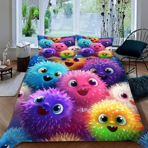 Ruiqieor Bettwäsche 135x200cm,Regenbogen Kugelfisch Motiv Bettbezüge 3teilig Microfaser-Baumwolle Bettbezug mit Reißverschluss und 2 Kopfkissenbezug für Jungen Mädchen Komfort（#10）