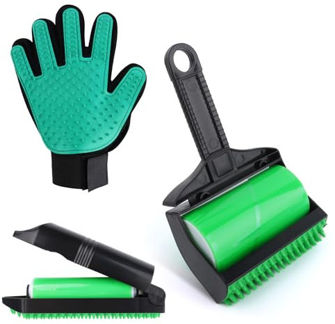 MXTIMWAN Guante y Rodillos Quita Pelos Mascota,Cepillo Quitapelos Mascotas, Cepillo Pelo Gato Perro, Guantes de Aseo para Mascotas, Reutilizable Rodillo de Cepillo de Limpieza para Gatos y Perros