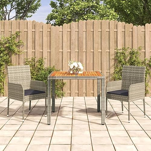 LAPOOH 3-TLG. Garten-Essgruppe mit Kissen Grau Poly Rattan, Esstisch Mit Stühlen Set, Gartenmöbel Sitzgruppe, Balkon Möbel, Gartenlounge Set, Terrassenmöbel, Balkonmöbel Set - 3185017