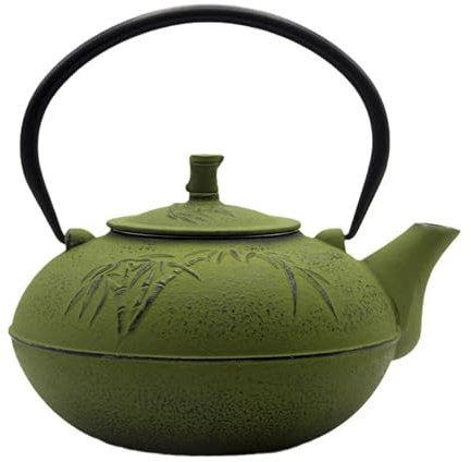 84.6oz/2500ml Large and Heavy Cast Iron Tea Kettle for 5 to 8 Cups, Teapot with Stainless Steel Infuser, Cast Iron Tea Pot for Stovetop Safe (2500ml Green Teapot with Bamboo Pattern)