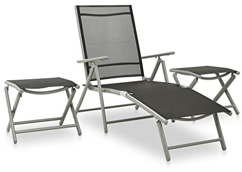 KATERYY 3-TLG. Garten-Lounge-Set Textilene und Aluminium Silbern,Elegante Gartensessel mit Verstellbarer Rückenlehne und Fußhockern für gemütliche Stunden auf Terrasse und Balkon