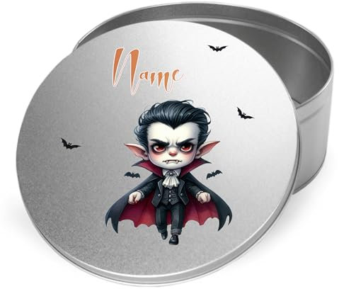 GRAZDesign Keksdose Halloween mit Namen personalisiert für Süßigkeiten Metall Eule Gruselgeschenke (Motiv 3, 19x7cm)