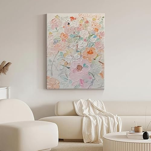 ACLCSHM Tableau Peinture Huile Sur Toile Grand Format,Peinture Murale Moderne Simple Peinte À La Main, Peinture À L'Huile De Fleurs, Sans Cadre, Œuvre D'Art Texturée, Art Mural Original, Extra L