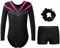 Miutii Mädchen Turnanzug Glitzer Gymnastikanzug mit kurze Hose Haarband Langarm Gymnastik Leotard Kinder Ballettanzug Turnen Trikot Tanzkostüm Dunkel Rosa 134-140
