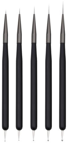 Nail Art Brushes, 5Pcs Nail Art Liner Brushes, Dotting Pen Tools, Painting Art Design Brush Set for Long Lines, Thin Details, Fine Drawing Sizes 7/9/11/15/22mm, Black