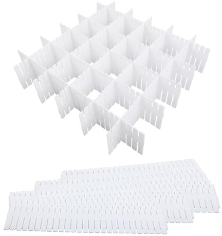Flearitzo 24 Pezzi Divisori per Cassetti Separatori Organizzatore per Cassetti Separatori Regolabili Organizer per Cassetti adatti per Ufficio,Cucina,Camera da Letto e Bagno(Bianco)