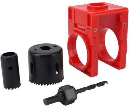 Door Lock Installation Kit, Door Lock Fitting Tool Set with Guide Template Carbon Steel Plastic Door Hole Saw Kit for Wooden Door Deadbolts Locksets (Red)