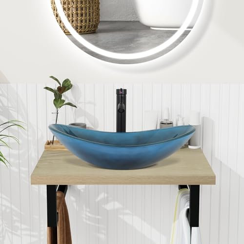ZealWe Badmöbel Set Unterschrank 60 cm mit Waschbecken, Badezimmermöbel Waschtischplatte mit Aufsatzwaschbecken Oval, Badezimmerschrank Waschtisch Waschplätze für Gäste WC, Dunkelblau